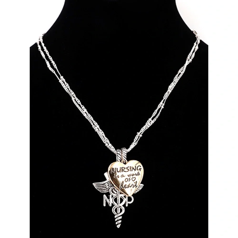 Silver and gold nursing toggle charm necklace